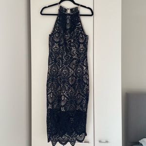 Ever New Blue Beige Crochet Dress